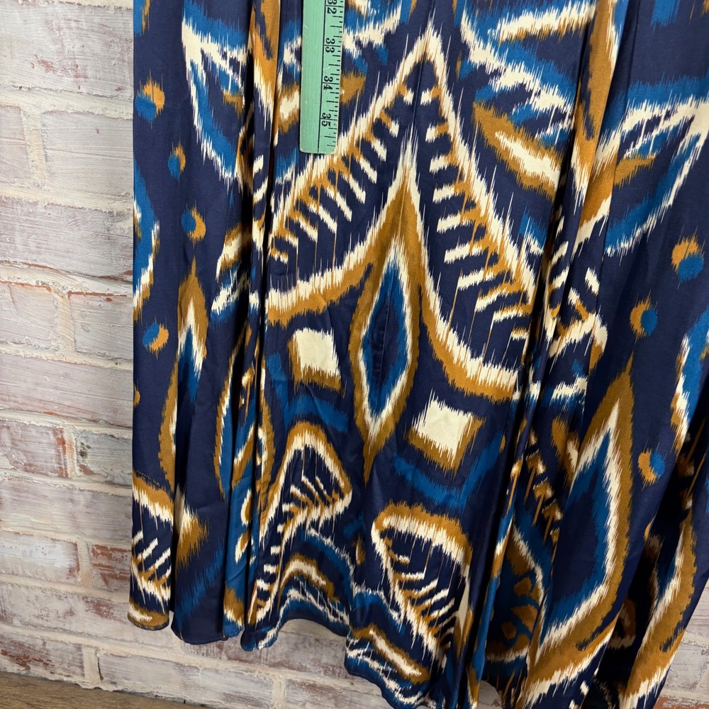 Farm Rio Blue Gold Pineapple Ikat Long Sleeve Maxi Dress L Boho Tribal Statement - Picture 9 of 11